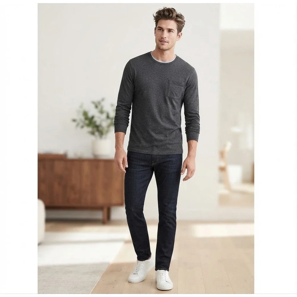 Banana Republic Men's XL Light Weight Gray Long Sleeve Pocket Tee Quick Dry